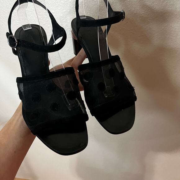 Zara Black Mesh Polka Dot Cylinder Block Colour Heels WOMENS 41 - Picture 6 of 9